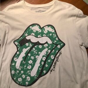 Rolling Stones tee, white with green floral print